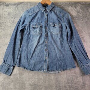 Merona western Womens Denim Chambray Button Up Shirt XS Blue Westerncore Casual